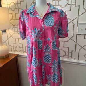 Pink Dress with Blue Pineapple Print